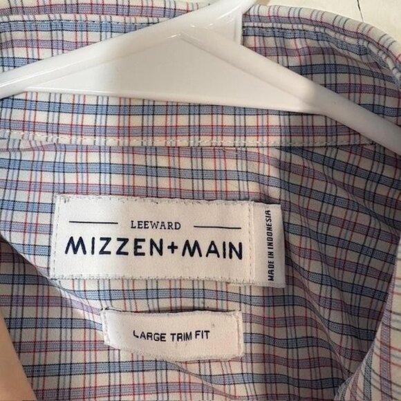 Mizzen+Main Shirt Mens Large Blue Red Plaid Leeward Performance Trim Fit Dress - Picture 3 of 7